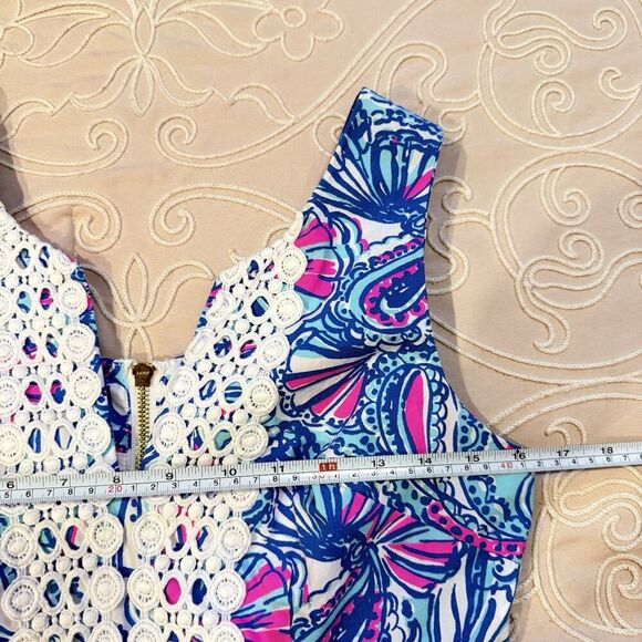 Lilly Pulitzer Target 20th Anniversary My Fans Shift Dress Blue Pink Crochet - Picture 10 of 13